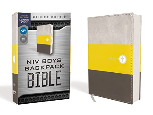 Stock image for NIV, Boys' Backpack Bible, Compact, Leathersoft, Yellow/Gray, Red Letter, Comfort Print for sale by SecondSale