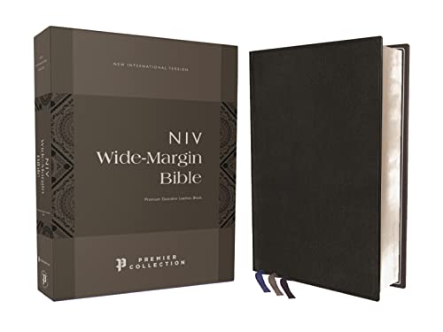 Stock image for NIV, Wide Margin Bible, Premium Goatskin Leather, Black, Premier Collection, Red Letter, Art Gilded Edges, Comfort Print for sale by HPB-Diamond