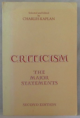 Beispielbild fr Criticism: The Major Statements, Second Edition zum Verkauf von Strand Book Store, ABAA