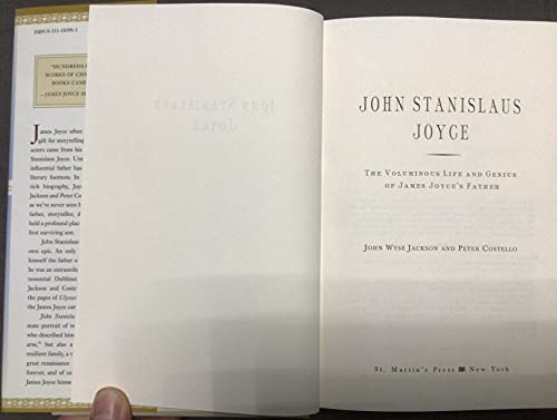 Imagen de archivo de John Stanislaus Joyce: The Voluminous Life and Genius of James Joyce's Father a la venta por HPB Inc.