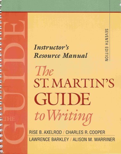 Imagen de archivo de The St. Martin's Guide to Writing - Instructor's Resource Manual (Seventh Edition) a la venta por HPB-Red