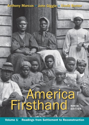 Beispielbild fr America Firsthand, Volume I: Readings from Settlement to Reconstruction zum Verkauf von BooksRun