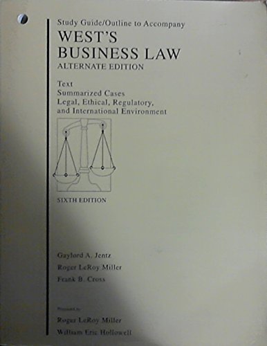 Beispielbild fr West's Business Law: Study Guide / Outline, Alternate Edition zum Verkauf von HPB-Red