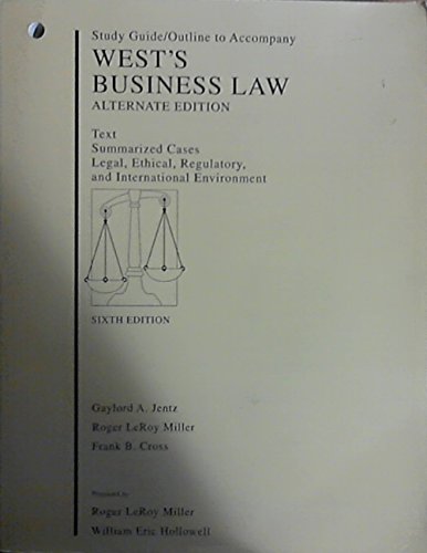 Imagen de archivo de West's Business Law: Study Guide / Outline, Alternate Edition a la venta por HPB-Red