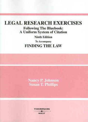 Stock image for Legal Research Exercises - Following the Bluebook: A Uniform System of Citation (Ninth Edition, To Accompany Berring and Edinger's 'Finding the Law') for sale by Anybook.com