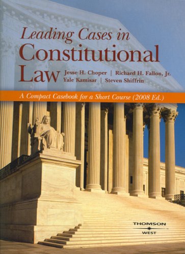 Beispielbild fr Leading Cases in Constitutional Law, A Compact Casebook for a Short Course (American Casebook) zum Verkauf von BookManBookWoman Books