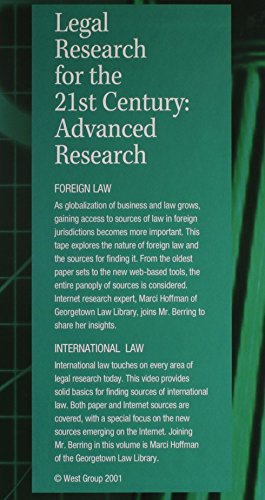 9780314260802: Berring's Legal Research for the 21st Century: Advanced Research, Tapes 6-7international Law and Foreign Law