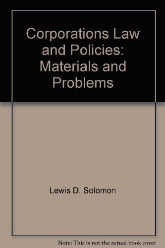 Beispielbild fr Corporations, law and policies: Materials and problems (American casebook series) zum Verkauf von medimops