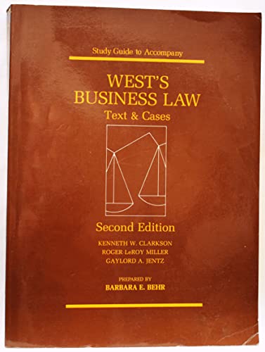 Imagen de archivo de Study guide to accompany West's business law: Text & cases, second edition [by] Kenneth W. Clarkson, Roger LeRoy Miller, Gaylord A. Jentz a la venta por Wonder Book