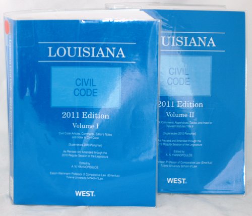 Stock image for Louisiana Civil Code 2011 Edition Volume 1 and Volume 2 (Volume 1 and Volume 2) for sale by HPB-Red