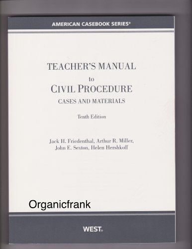 Stock image for Civil Procedure: Cases and Materials, 10th Edition (Teacher's Manual) (Compact 10th Ed. For Shorter Courses (2 Books)) for sale by ThriftBooks-Dallas
