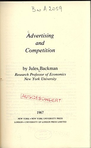 Imagen de archivo de Advertising and Competition a la venta por Redux Books