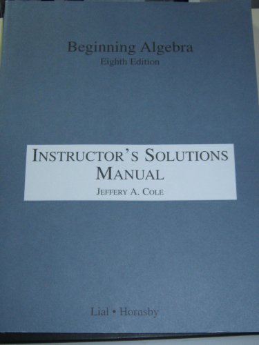 9780321061935: Beginning Algebra,instructor's Solutions Manual