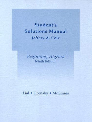 Beispielbild fr Beginning Algebra: Student's Solutions Manual zum Verkauf von Wonder Book
