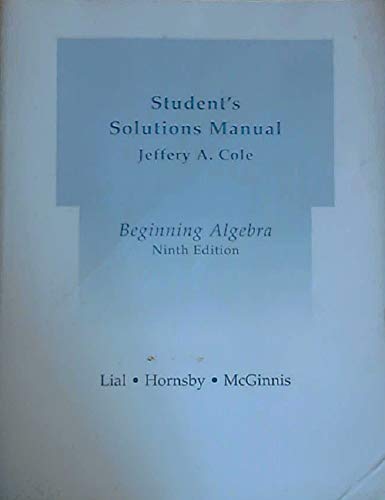 9780321157140: Beginning Algebra: Student's Solutions Manual