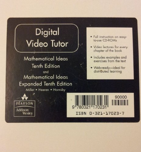 Digital Video Tutor for Mathematical Ideas, Expanded Edition (9780321170231) by Miller, Charles D.; Heeren, Vern E.; Hornsby, John