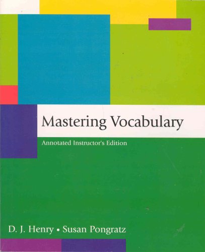 Beispielbild fr Mastering Vocabulary - Annotated Instructor's Edition zum Verkauf von BooksRun