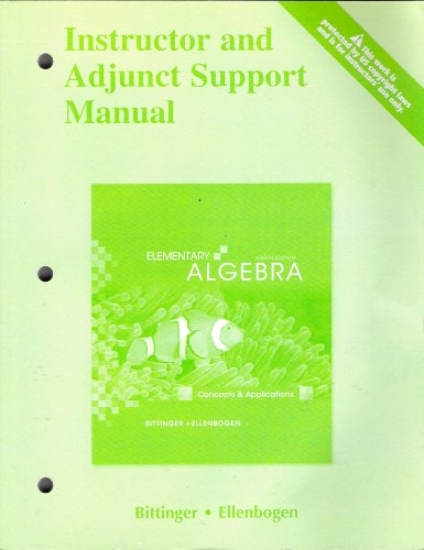 Stock image for Instructor and Adjunct Support Manual (Elementary Algebra Concepts & Applications) for sale by The Book Cellar, LLC