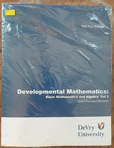 Imagen de archivo de Developmental Mathematics : Basic Mathematics and Algebra a la venta por Better World Books