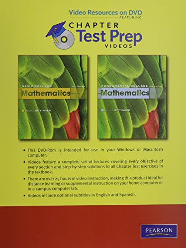 Video Resources on DVD with Chapter Test Prep Videos for Basic College Mathematics (9780321627292) by Bittinger, Marvin L.