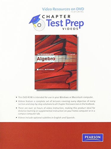 Video Resources on DVD with Chapter Test Prep Videos for Intermediate Algebra (9780321640635) by Bittinger, Marvin L.