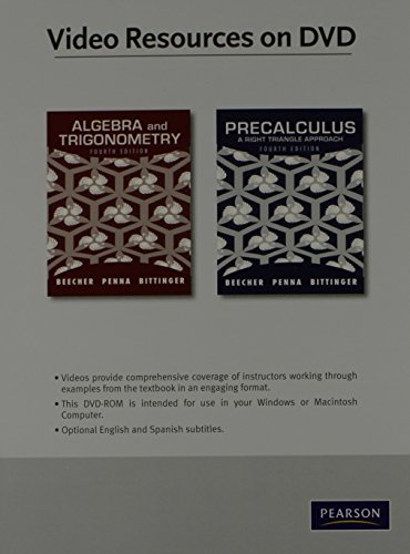 Video Lectures on DVD with Optional Subtitles for Algebra and Trigonometry/Precalculus: A Right Triangle Approach (9780321725653) by Beecher, Judith A.; Penna, Judith A.; Bittinger, Marvin L.
