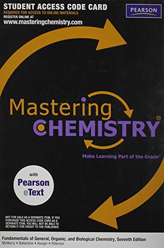 Imagen de archivo de MasteringChemistry with Pearson eText -- Valuepack Access Card -- for Fundamentals of General, Organic, and Biological Chemistry (ME Component) a la venta por HPB-Red