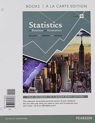 9780321826466: Statistics for Business and Economics: Books A La Carte Edition