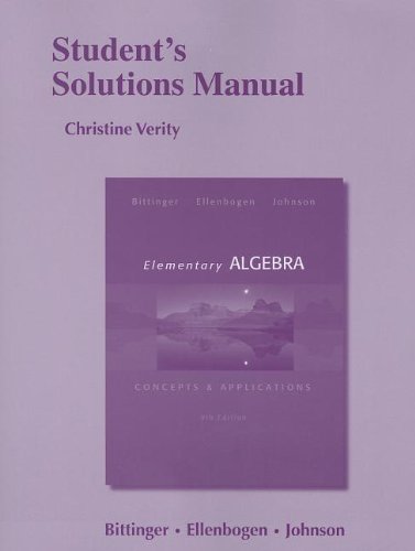 Imagen de archivo de Student's Solutions Manual for Elementary Algebra: Concepts & Applications a la venta por HPB-Red