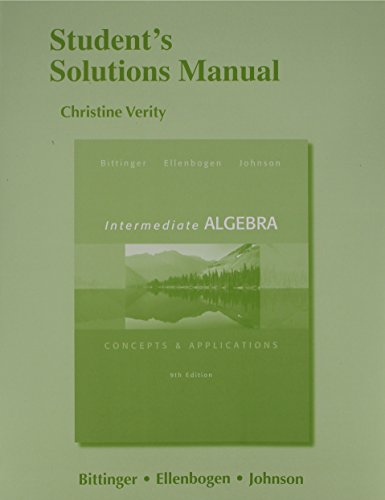 Beispielbild fr Students Solutions Manual for Intermediate Algebra: Concepts Application zum Verkauf von Blue Vase Books