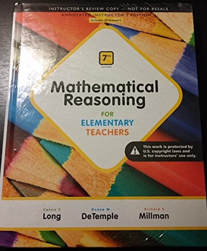 Stock image for Mathematical Reasoning for Elementary Teachers (7th Edition) for sale by HPB-Red