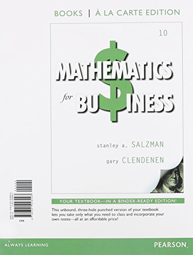 Imagen de archivo de Mathematics for Business (Books a la Carte) a la venta por BooksRun