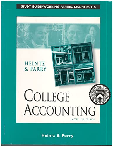 Imagen de archivo de College Accounting 16th Ed: Study Guide/Working Papers, Chapters 1-6 a la venta por ABOXABOOKS