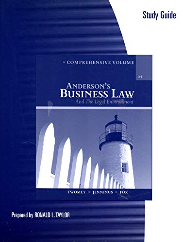 Imagen de archivo de Study Guide to Accompany Anderson's Business Law and the Legal Environment, Comprehensive Volume a la venta por ThriftBooks-Atlanta