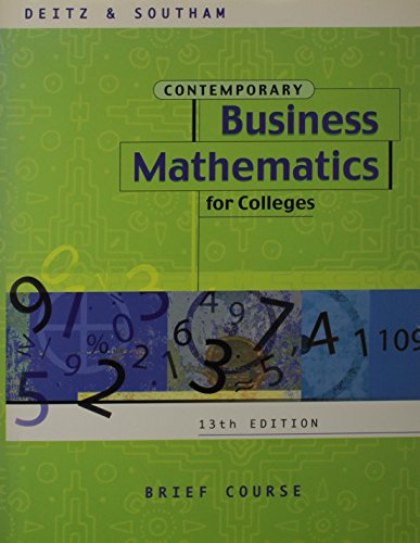 Imagen de archivo de Contemporary Business Mathematics, Brief Deitz, James E. and Southam, James L. a la venta por TheJunkStore