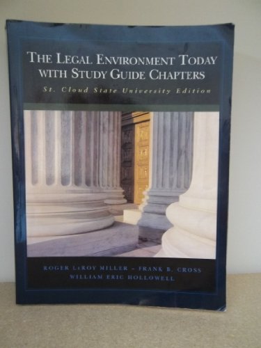 Stock image for The Legal Environment Today with Study Guide Chapters - St. Cloud State University Edition for sale by HPB-Red