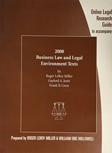 9780324641103: Online Legal Research Guide to Accompany 2008 Business Law and Environment Texts