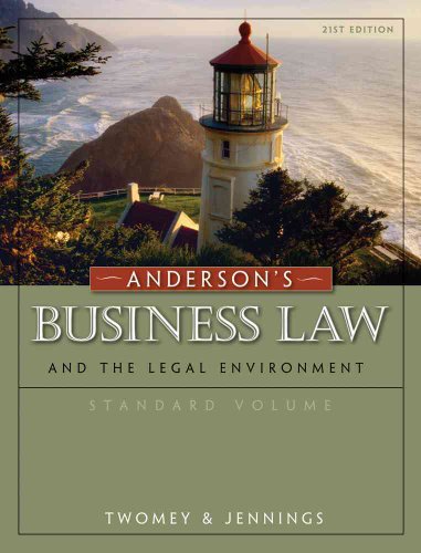 Imagen de archivo de Anderson's Business Law and the Legal Environment, Standard Volume (Business Law and the Legal Enivorment) a la venta por SecondSale