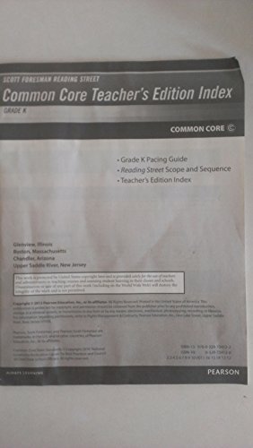 Imagen de archivo de Reading Street Grade K Common Core Teacher's Edition Index a la venta por Nationwide_Text