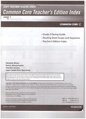Imagen de archivo de Scott Foresman Reading Street, Grade 5: Common Core Teacher's Edition Index (2013 Copyright) a la venta por ~Bookworksonline~