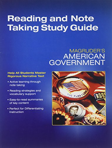 Imagen de archivo de MAGRUDERS AMERICAN GOVERNMENT READING AND NOTETAKING STUDY GUIDE GRADE 12 a la venta por SecondSale