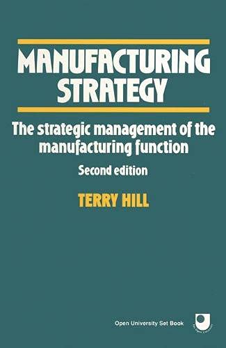 9780333576472: Manufacturing Strategy: The Strategic Management of the Manufacturing Function