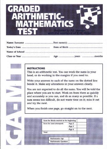 Graded Arithmatic Mathematics Test: Pack of 10 (9780340848142) by Philip Vernon; Ken Miller
