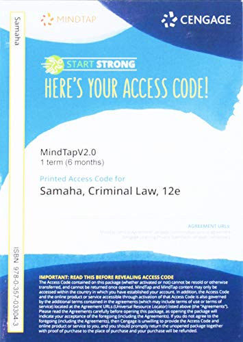 Stock image for MindTapV2.0 for Samaha's Criminal Law, 1 term Printed Access Card (MindTap for Criminal Justice) for sale by Textbooks_Source