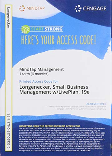 Stock image for MindTap with LivePlan for Longenecker/Petty/Palich/Hoy's Small Business Management: Launching & Growing Entrepreneurial Ventures, 1 term Printed Access Card (MindTap Course List) for sale by Textbooks_Source