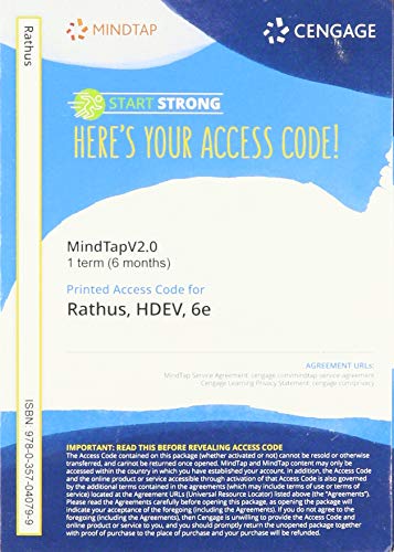 Beispielbild fr MindTapV2.0 for Rathus' HDEV, 1 term Printed Access Card zum Verkauf von BooksRun
