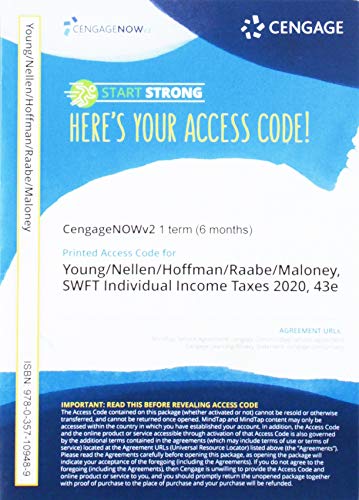 Stock image for CengageNOWv2 for Young/Nellen/Hoffman/Raabe/Maloney's South-Western Federal Taxation 2020: Individual Income Taxes, 1 term Printed Access Card for sale by Bulrushed Books