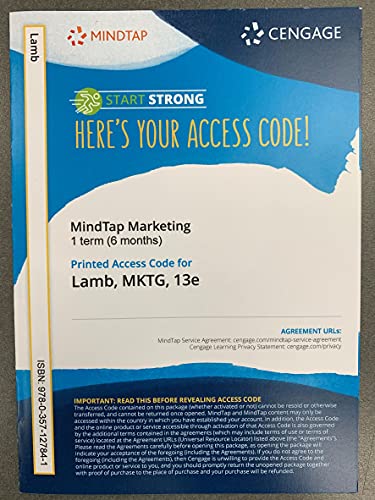 Stock image for MindTap Marketing 1 term (6 months) Printed Access Code for Lamb, MKTG, 13th ed for sale by BookHolders