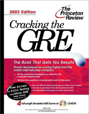 9780375762482: Cracking the GRE with Sample Tests on CD-ROM, 2003 Edition (Graduate Test Prep)