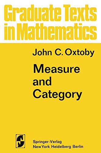 9780387053493: Measure and Category: A Survey of the Analogies between Topological and Measure Spaces